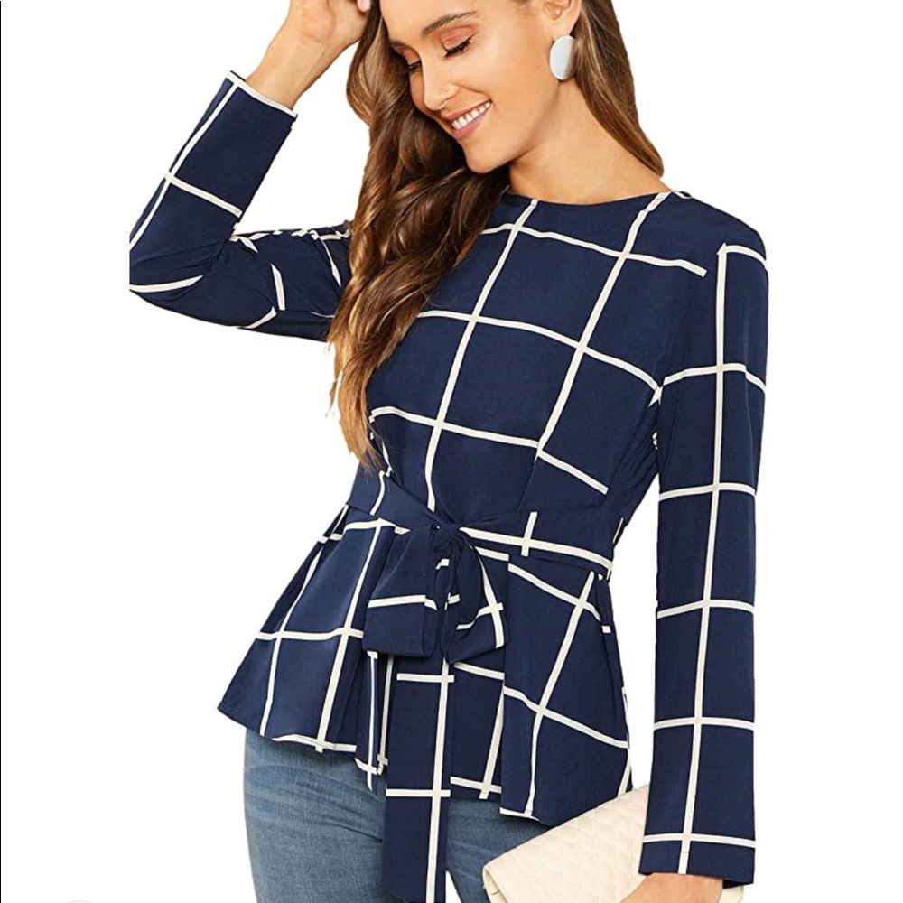 Self Belted Blouse Elegant Office Top